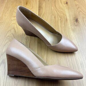 Franco Sarto Women's Frankie Beige Pointed Toe Wedge Heel Pumps Size 10 W Wide